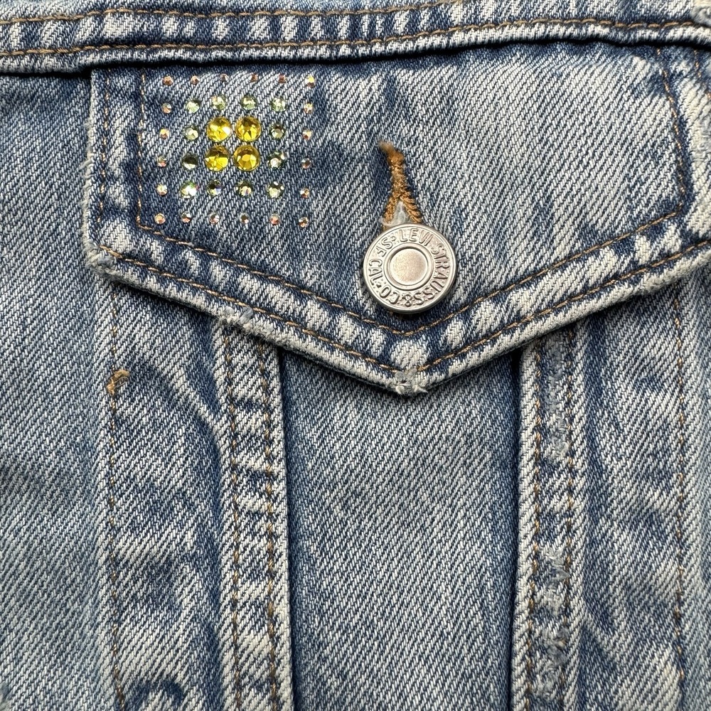 Levi's Premium Custom Embroidered Sequined Patch Trucker Jacket Women's S/M - Picture 13 of 13